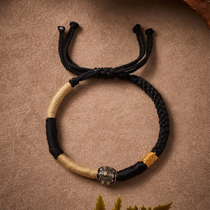 Buddha Stones Messing-Yinyang-Schildkröten-Armband mit schwarzer Schnur, handgewebt, Weisheitsarmband - image 1