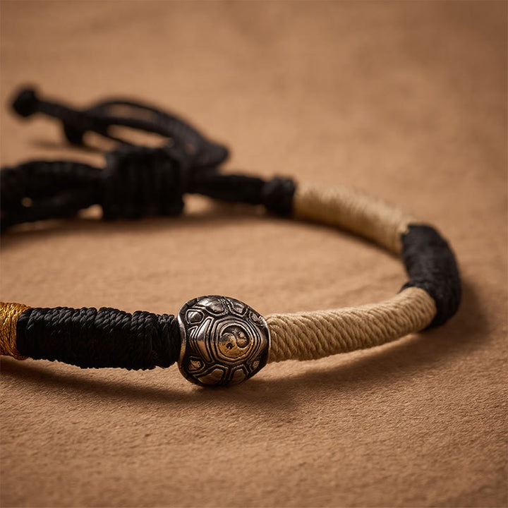 Buddha Stones Messing-Yinyang-Schildkröten-Armband mit schwarzer Schnur, handgewebt, Weisheitsarmband - image 4
