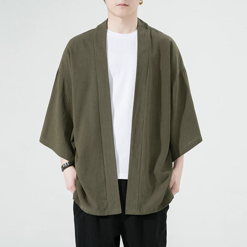 Buddha Stones Sommerliche, lässige, minimalistische, einfarbige Herrenkimonos - Olivgrün - US/UK/AU46, EU56 (5XL) - image 2