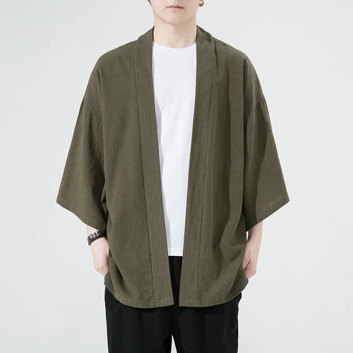 Buddha Stones Sommerliche, lässige, minimalistische, einfarbige Herrenkimonos - Olivgrün - US/UK/AU46, EU56 (5XL) - image 2