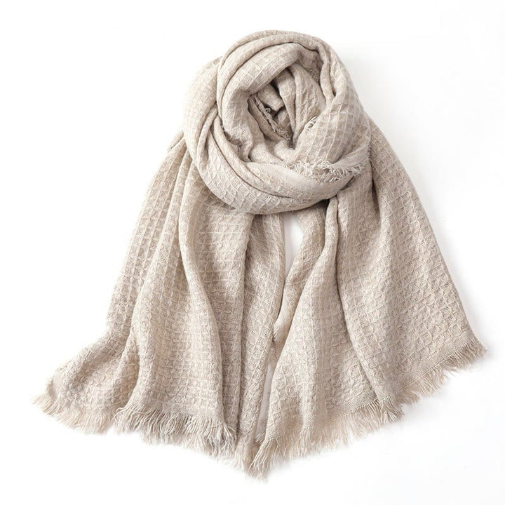Buddha Stones Herbst-Winter-Schals mit Struktur und Quasten - Beige - image 12