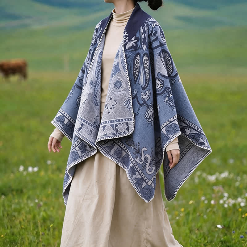 Buddha Stones Herbst Winter Kapuzen-Poncho im Boho-Stil mit Paisley-Muster und geometrischen Formen - image 5