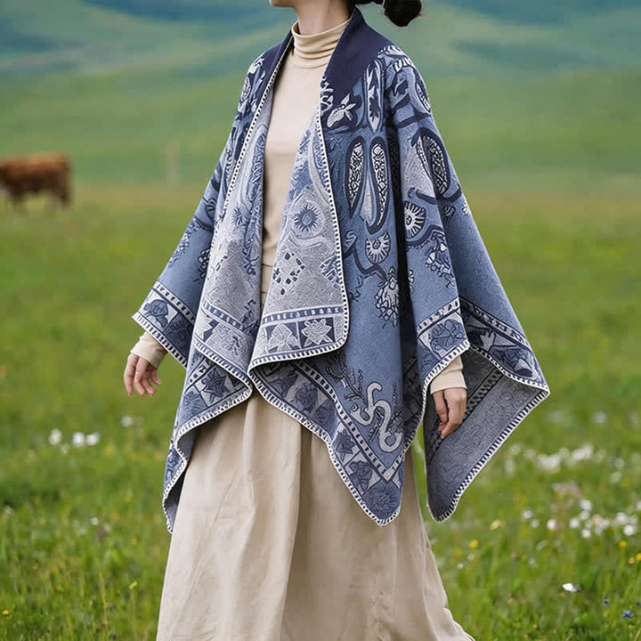 Buddha Stones Herbst Winter Kapuzen-Poncho im Boho-Stil mit Paisley-Muster und geometrischen Formen - image 5