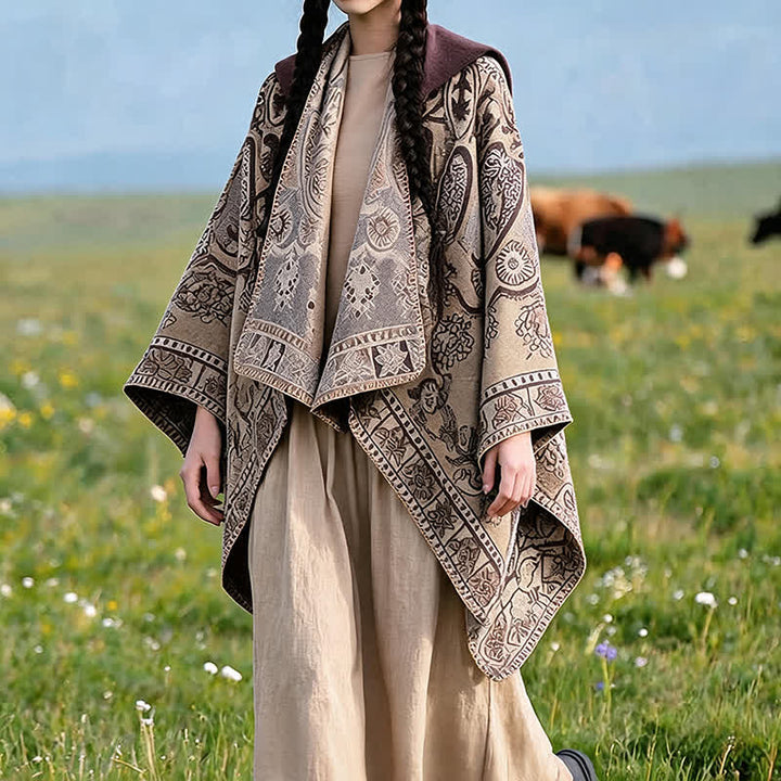 Buddha Stones Herbst Winter Kapuzen-Poncho im Boho-Stil mit Paisley-Muster und geometrischen Formen - image 29