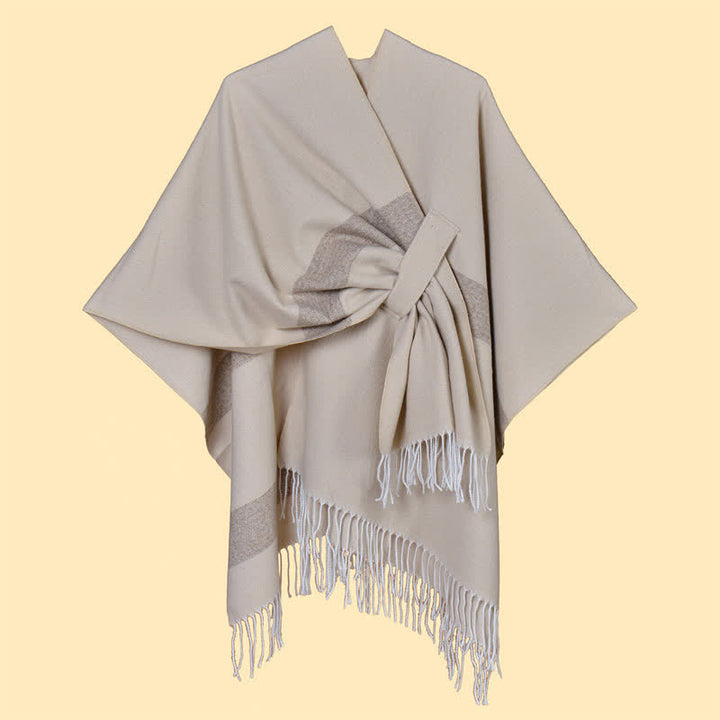 Buddha Stones Herbst-Winter-Schal im Boho-Stil mit Streifen, Quasten und Schnallen - image 40