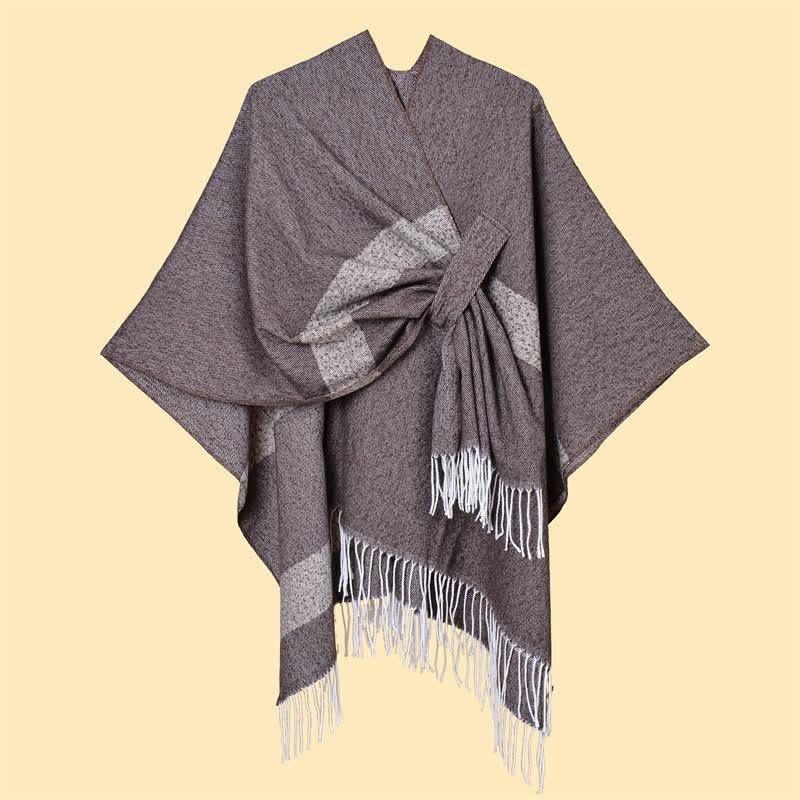 Buddha Stones Herbst-Winter-Schal im Boho-Stil mit Streifen, Quasten und Schnallen - image 5
