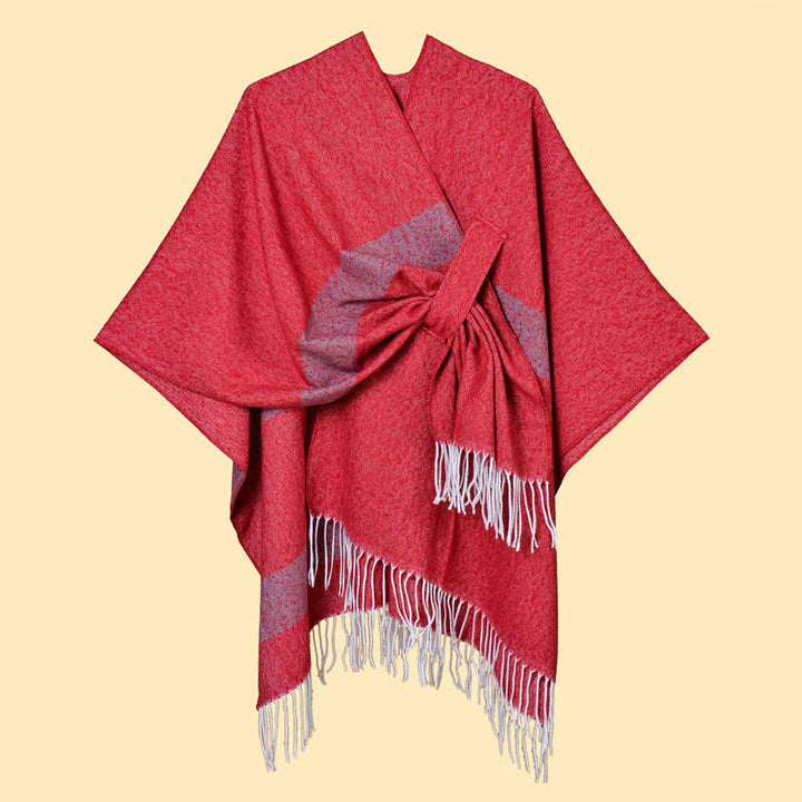 Buddha Stones Herbst-Winter-Schal im Boho-Stil mit Streifen, Quasten und Schnallen - image 28