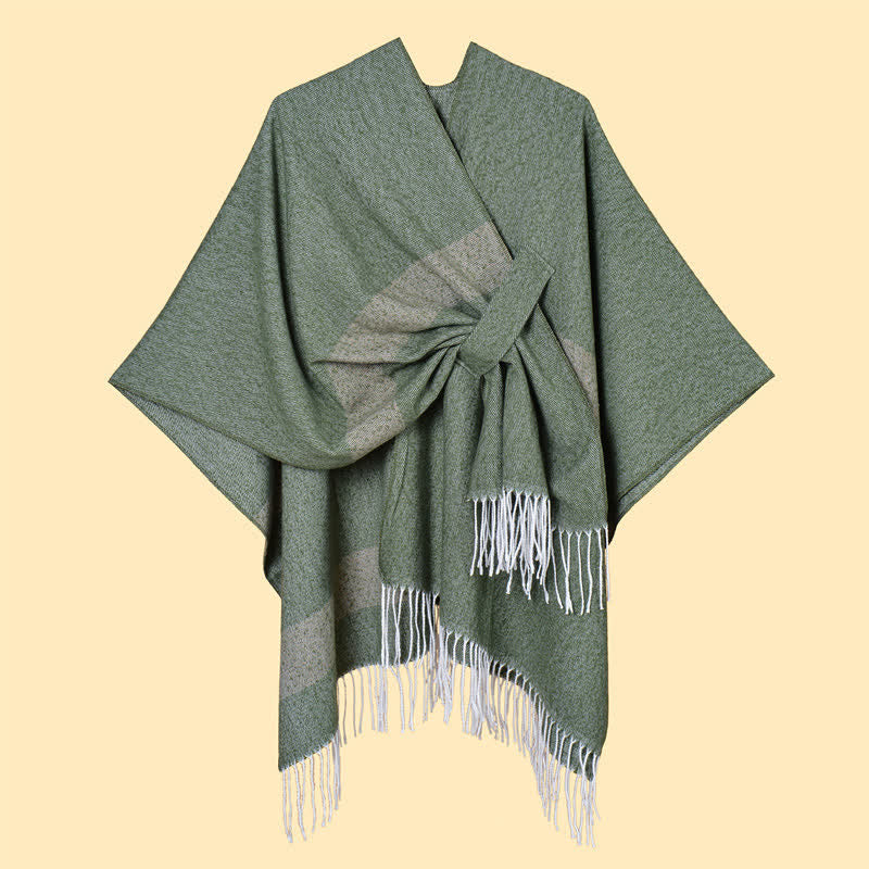Buddha Stones Herbst-Winter-Schal im Boho-Stil mit Streifen, Quasten und Schnallen - image 22