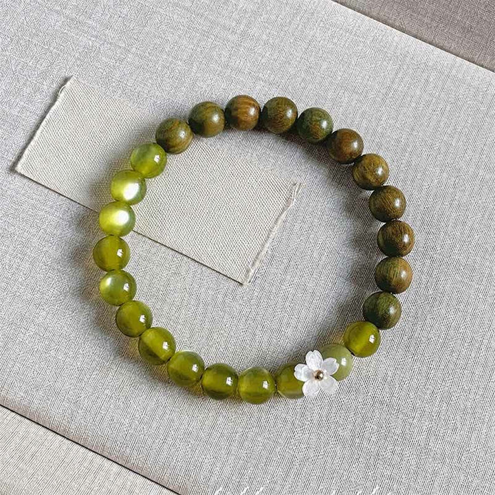 Buddha Stones Armband mit grünem Sandelholz-Katzenaugenblumen-Anhänger - 8 mm Katzenaugenstein - image 13