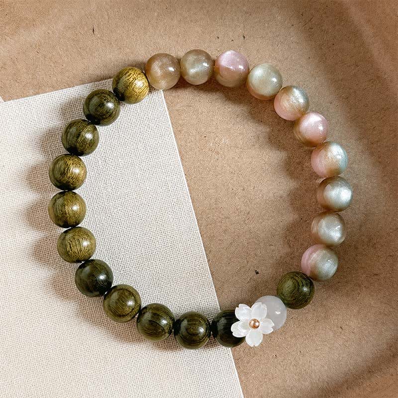 Buddha Stones Armband mit grünem Sandelholz-Katzenaugenblumen-Anhänger - image 2