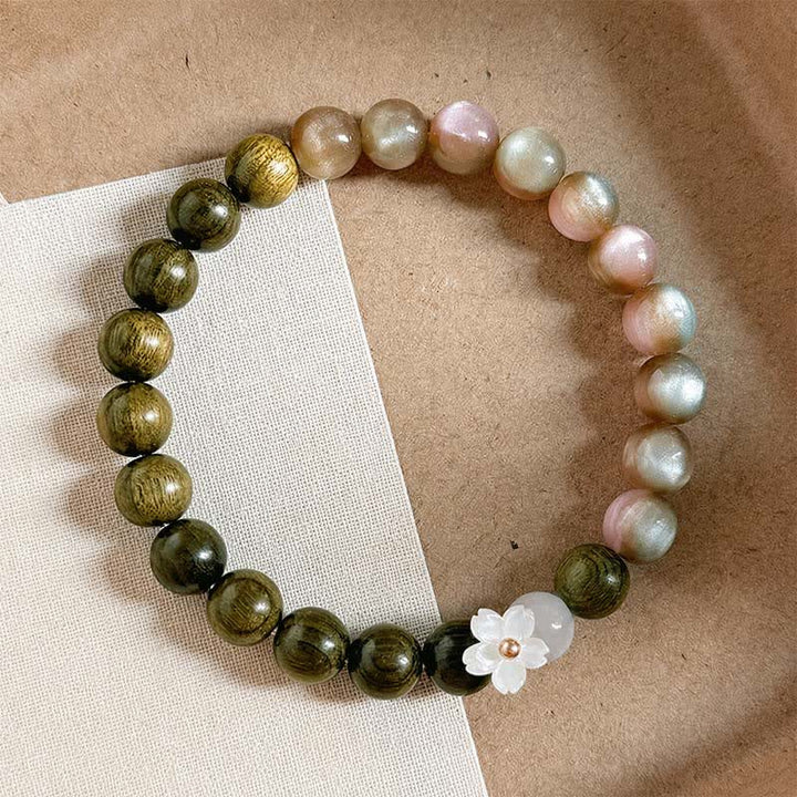 Buddha Stones Armband mit grünem Sandelholz-Katzenaugenblumen-Anhänger - image 2