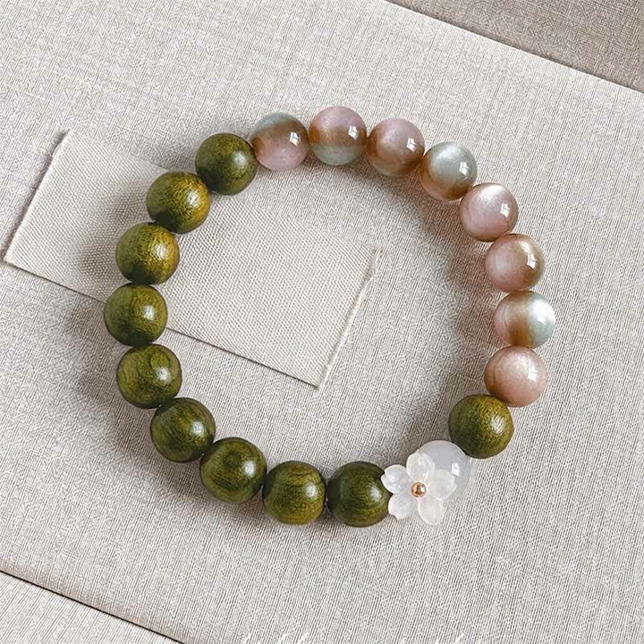 Buddha Stones Armband mit grünem Sandelholz-Katzenaugenblumen-Anhänger - 10 mm große rosa Perlen - image 8