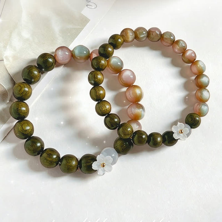 Buddha Stones Armband mit grünem Sandelholz-Katzenaugenblumen-Anhänger - image 11