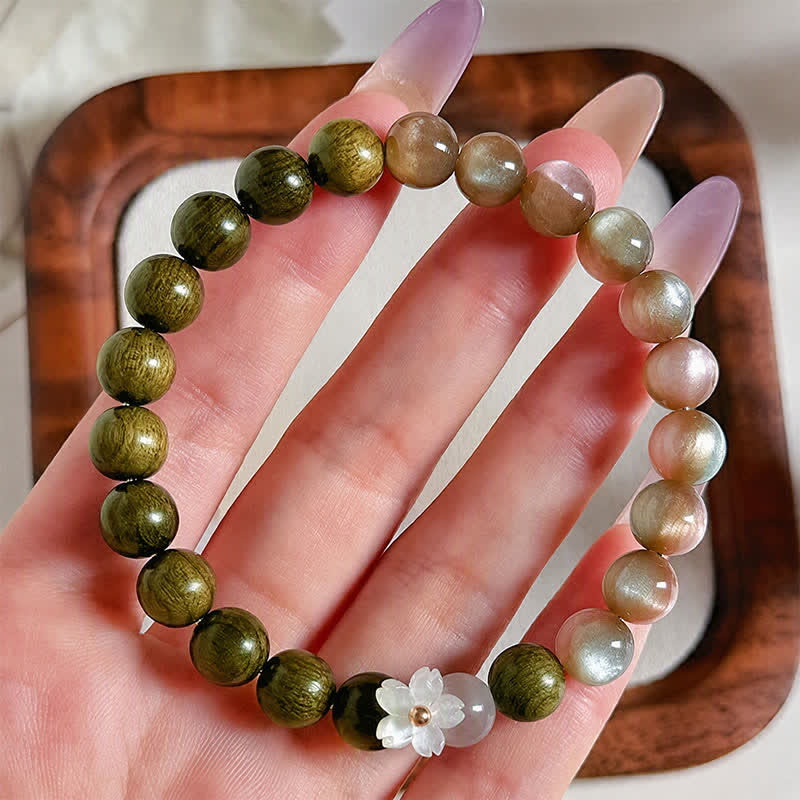 Buddha Stones Armband mit grünem Sandelholz-Katzenaugenblumen-Anhänger - image 3