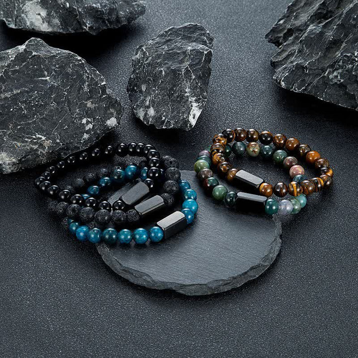 Buddha Stones Armband aus Titanstahl mit schwarzen Goldflusssteinen - image 19