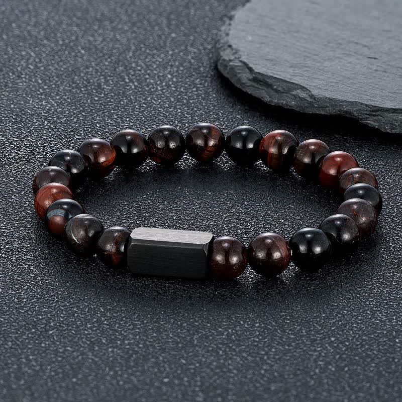 Buddha Stones Armband aus Titanstahl mit schwarzen Goldflusssteinen - Rotes Tigerauge (Leidenschaft ♥ Energie) - 8 mm - image 9
