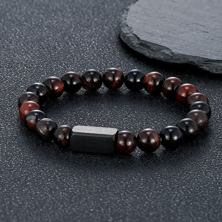Buddha Stones Armband aus Titanstahl mit schwarzen Goldflusssteinen - Rotes Tigerauge (Leidenschaft ♥ Energie) - 8 mm - image 9