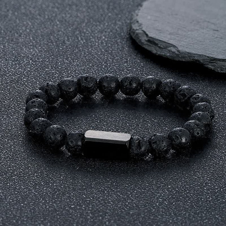 Buddha Stones Armband aus Titanstahl mit schwarzen Goldflusssteinen - Lavagestein (Erdung ♥ Schutz) - 8 mm - image 15