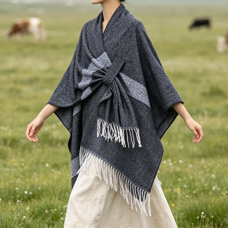 Buddha Stones Herbst-Winter-Schal im Boho-Stil mit Streifen, Quasten und Schnallen - image 13