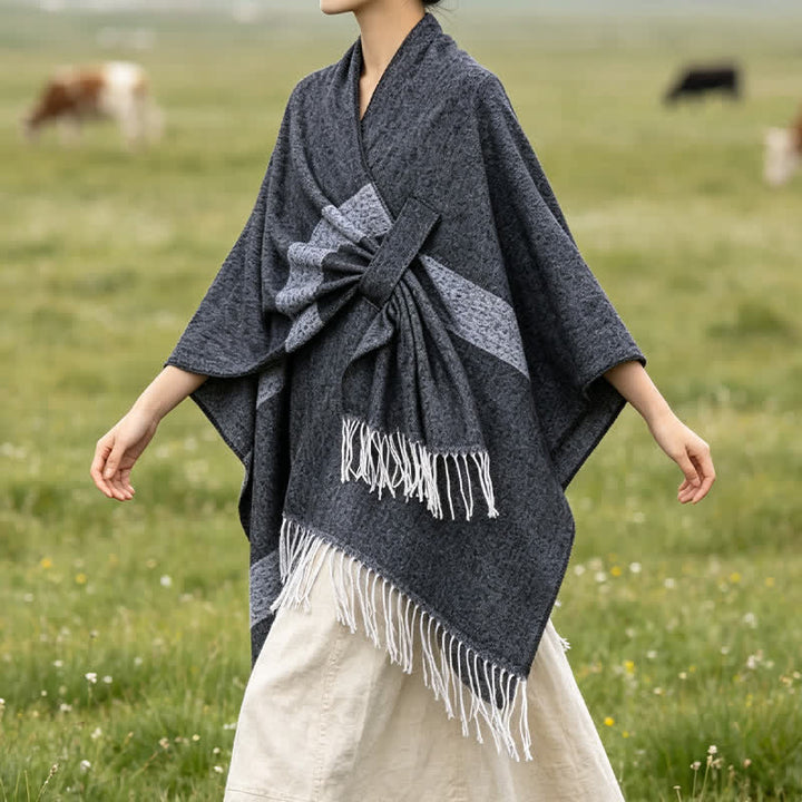 Buddha Stones Herbst-Winter-Schal im Boho-Stil mit Streifen, Quasten und Schnallen - image 13