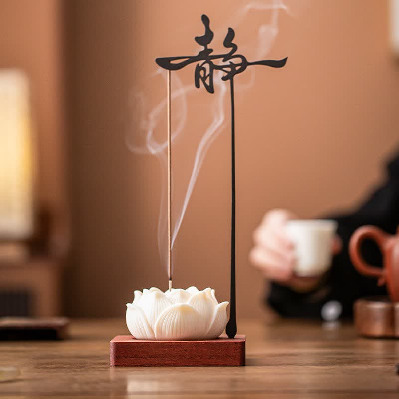 Buddha Stones Lotus Enlightenment Hängender Räuchergefäß aus Holz und Eisen - image 1