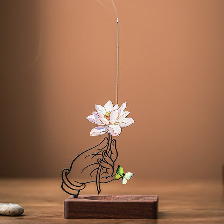 Buddha Stones Hand Lotus Schmetterling Erleuchtung Aufrechter Räuchergefäß - Rosa - image 0