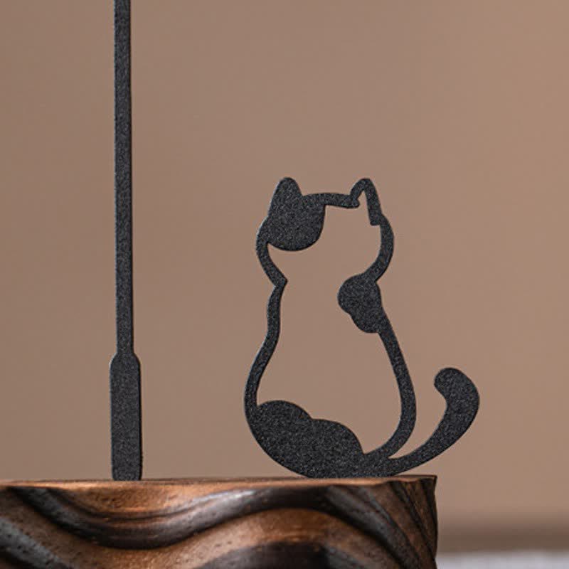 Buddha Stones Räucherstäbchenhalter mit Katzensilhouette aus Holz - image 7