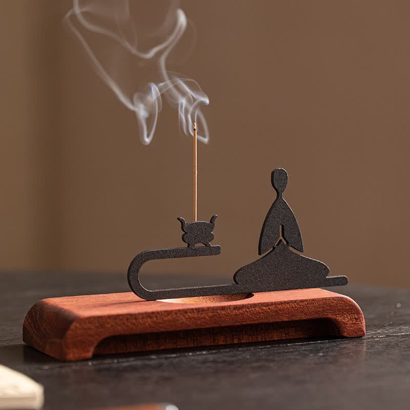 Buddha Stones Zen-Mönch Räuchergefäß aus Naturholz und Eisen für Meditation - image 1