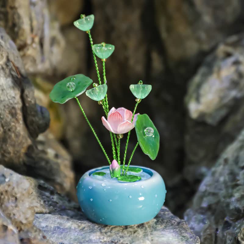Buddha Stones Duftglas „Lotus Purity Teardrop“ aus Kunstharz – Achtsames Wohnen - Blau - Ein Lotu - image 8