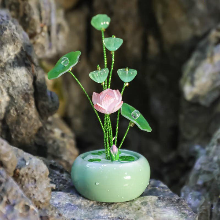 Buddha Stones Duftglas „Lotus Purity Teardrop“ aus Kunstharz – Achtsames Wohnen - Grün - Ein Lotu - image 3
