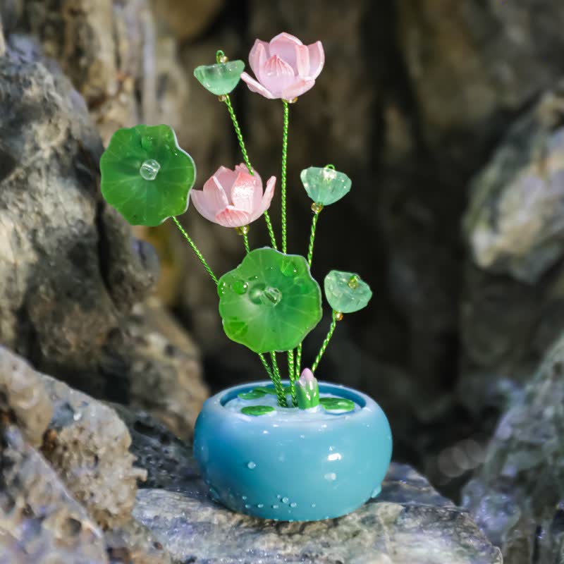 Buddha Stones Duftglas „Lotus Purity Teardrop“ aus Kunstharz – Achtsames Wohnen - Blau - Zwei Lotus - image 7