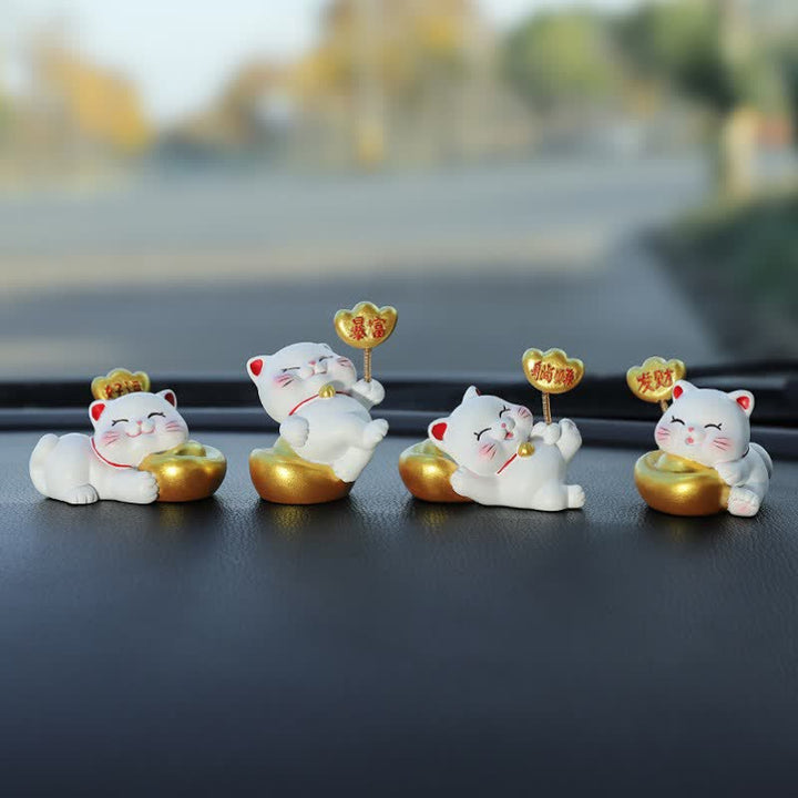 Buddha Stones Glückskatzen-Säckchen aus Kunstharz – Niedliche Tierdekoration - 4 Katzen - image 8