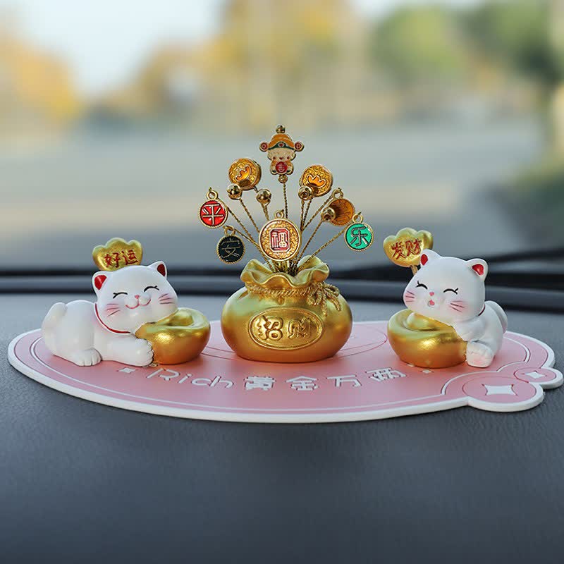Buddha Stones Glückskatzen-Säckchen aus Kunstharz – Niedliche Tierdekoration - Viel Glück + Wohlstand + Gott des Reichtums + Rosa Basis - image 16