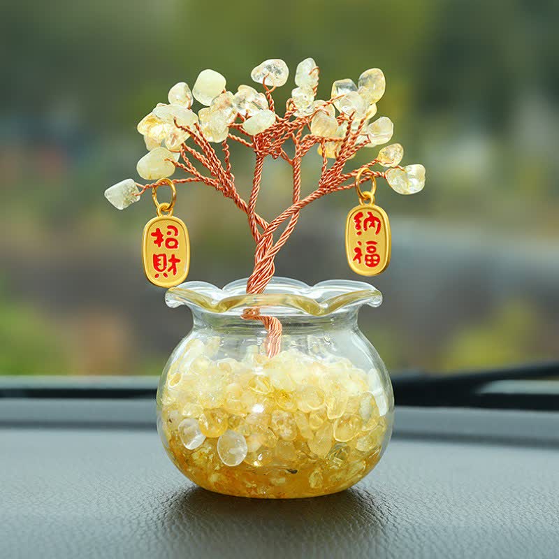 Buddha Stones Drahtumwickelter Kristall-Geldbaum als Armaturenbrett-Ornament – ​​Symbole für Reichtum und Glück - Citrin - Glück - image 1