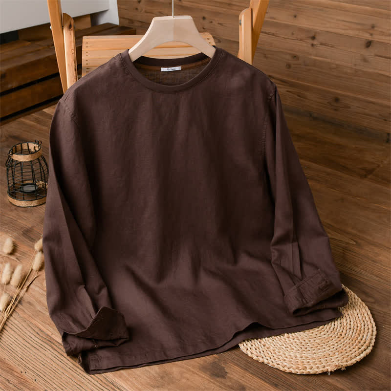 Buddha Stones Lässige, minimalistische Herren-Langarmshirts für Frühling und Herbst - Sattelbraun - US/UK/AU42, EU52 (3XL) - image 0
