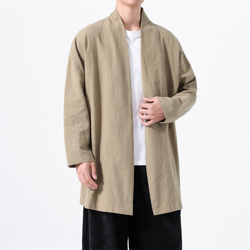 Buddha Stones Lässiger, minimalistischer Kimono für Herren aus einfarbiger Baumwolle – perfekt für den Frühling - Bräunen - US/UK/AU46, EU56 (5XL) - image 0