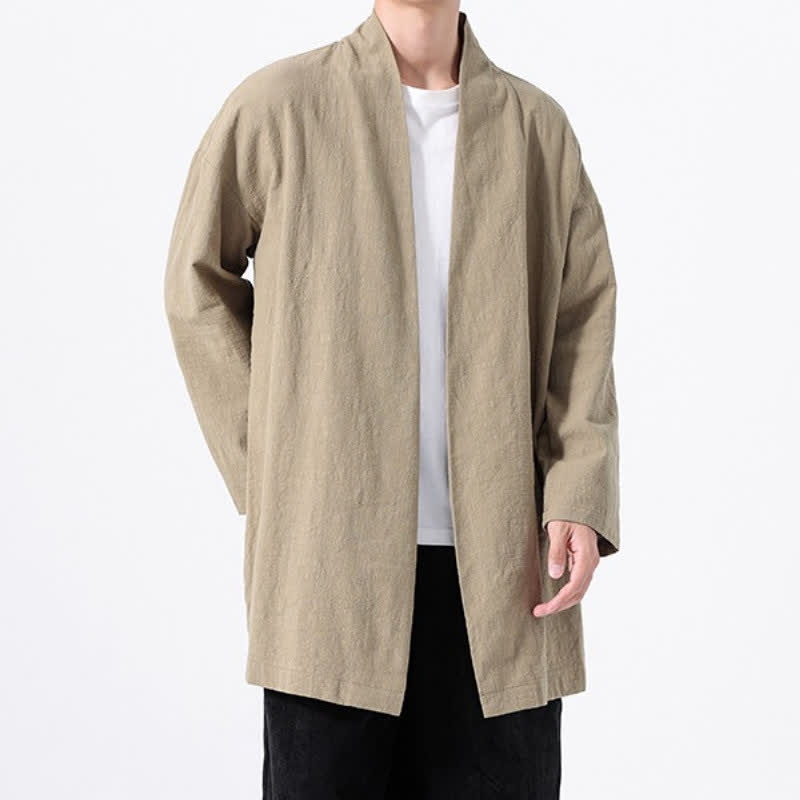 Buddha Stones Lässiger, minimalistischer Kimono für Herren aus einfarbiger Baumwolle – perfekt für den Frühling - image 1