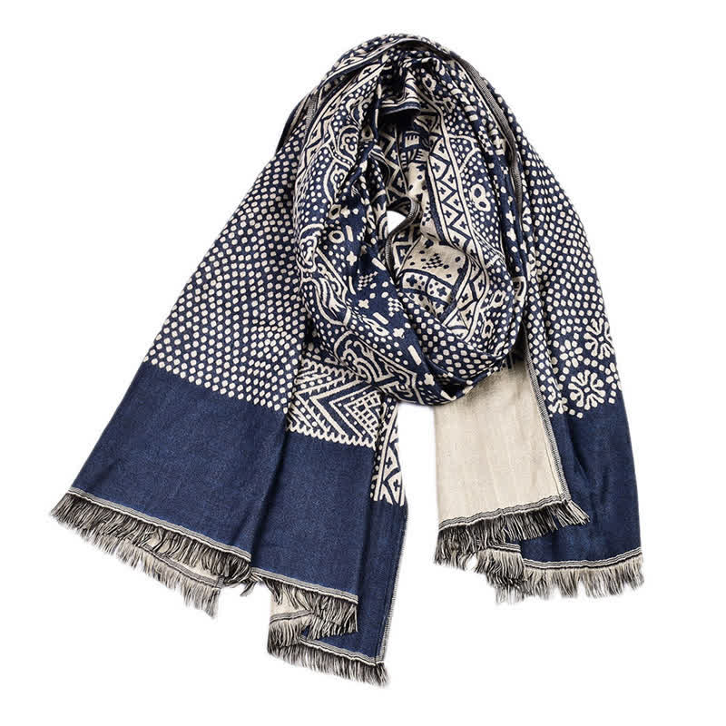 Buddha Stones Herbst-Winter-Schal mit geometrischem Paisley-Quastenmuster, wendbar und kuschelig - image 1