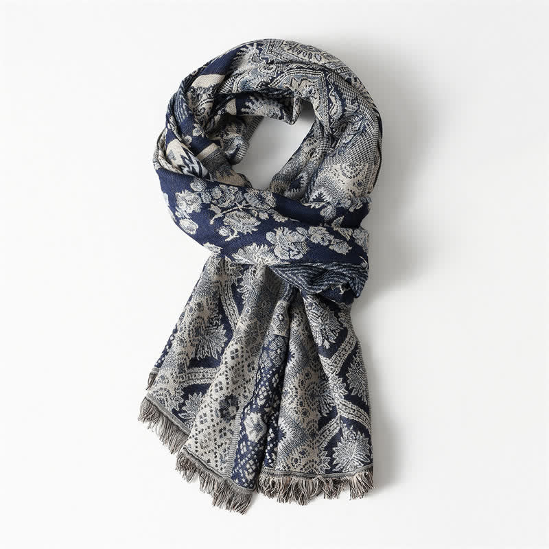 Buddha Stones Herbst/Winter Wendbarer Herrenschal mit Paisley-Muster, geometrischen Quasten und geometrischem Muster - Marineblau, ca. 65 × 180 cm (25,6 × 70,9 Zoll) - image 1