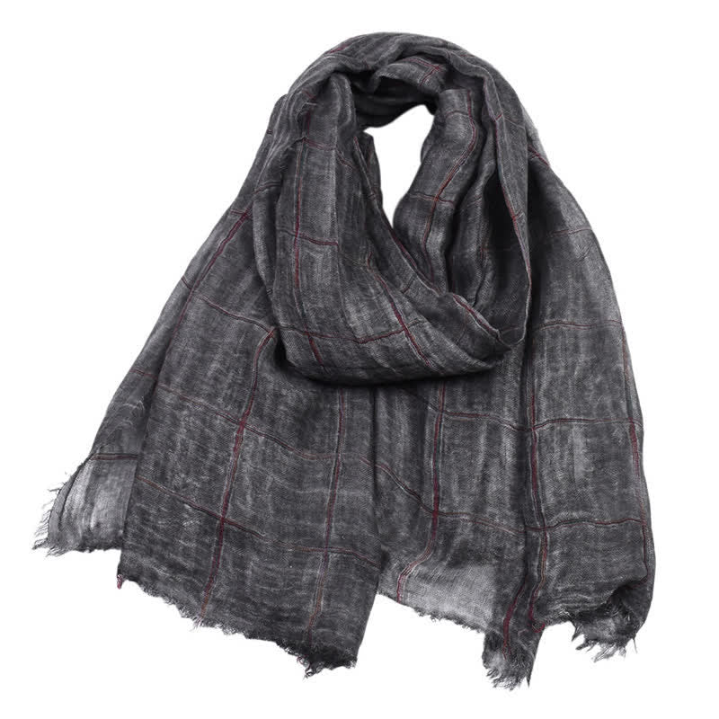Buddha Stones Frühlings- und Herbstschal mit Karomuster, lässig, unisex - Schwarz - Ca. 39,4 Zoll × 74,8 Zoll / 100 × 190 cm - image 0