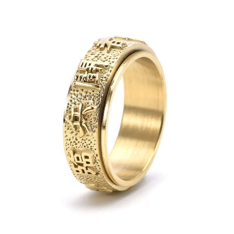 Buddha Stones Rotierender Yin-Yang-Bagua-Balance-Ring aus Titanstahl - Gold - US12 - image 1