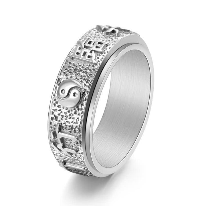 Buddha Stones Rotierender Yin-Yang-Bagua-Balance-Ring aus Titanstahl - Silber - US12 - image 2