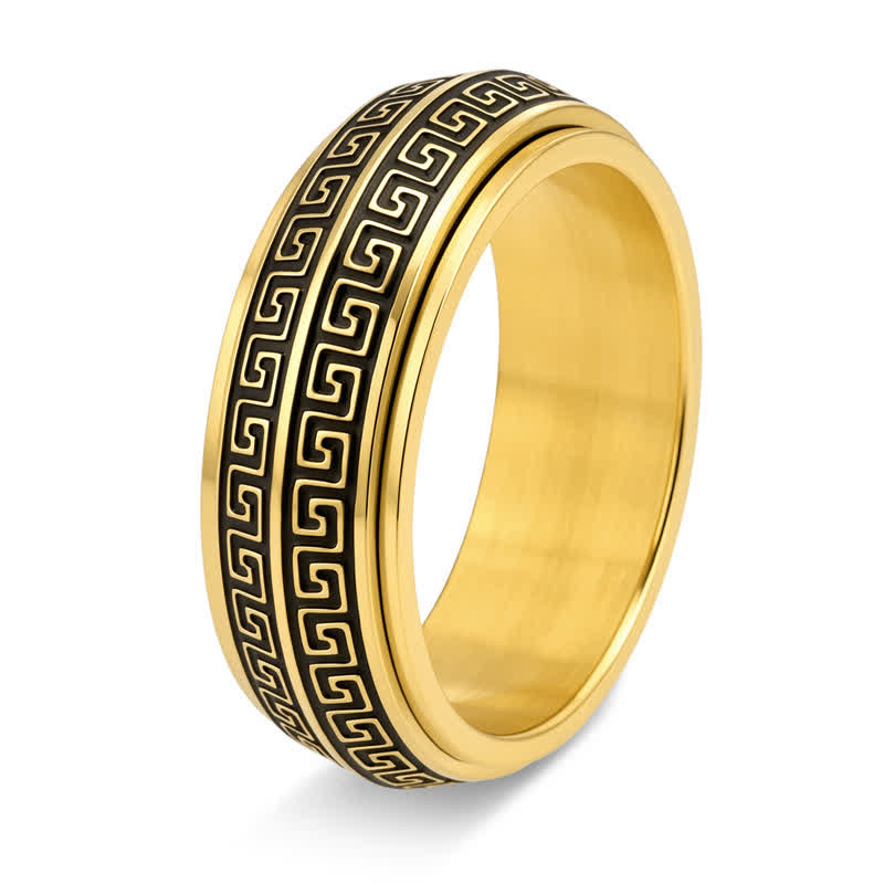 Buddha Stones Drehbarer Schutzring aus Titanstahl mit griechischem Schlüsselmotiv - Gold - US13 - image 3