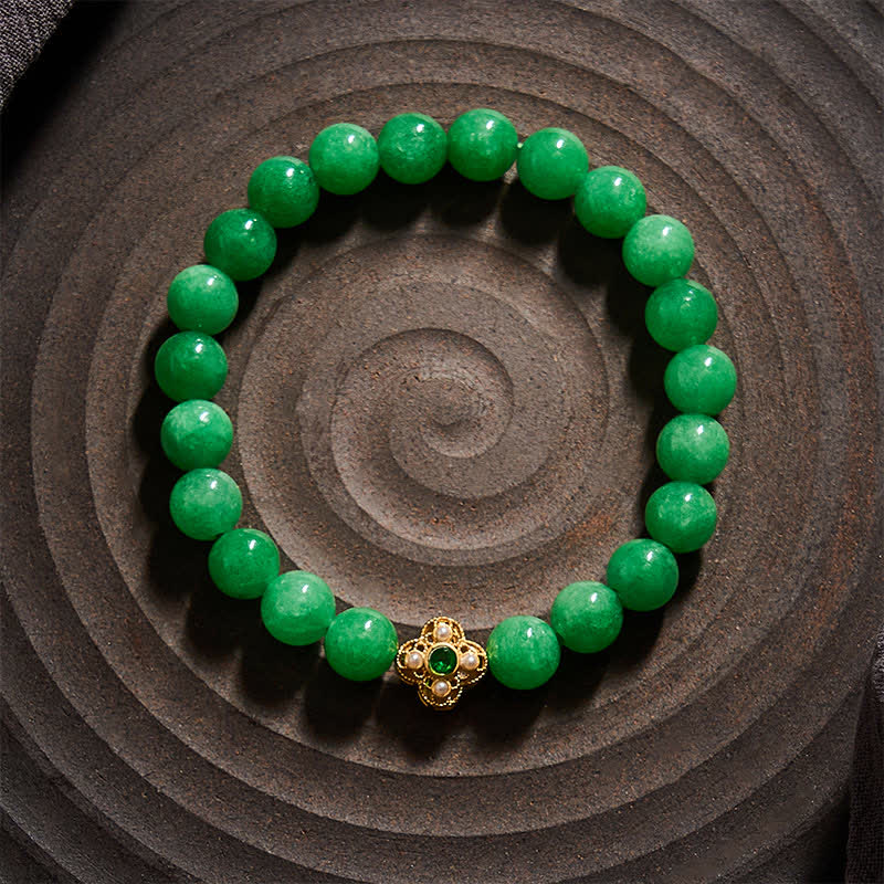 Buddha Stones Armband aus natürlichen Quarzit-Jade-Perlen mit Blumenmotiv - image 1