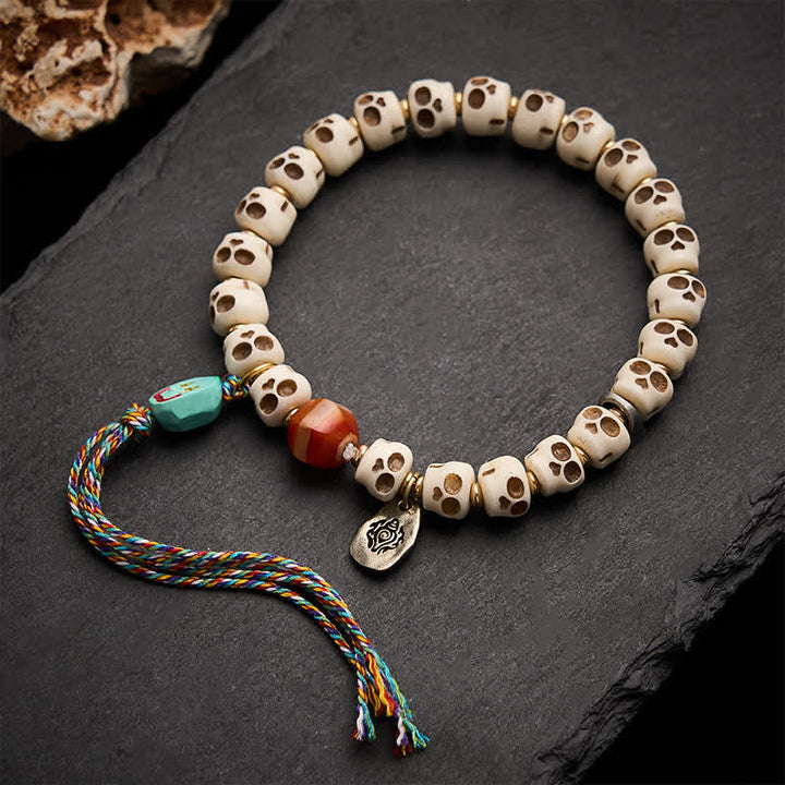 Buddha Stones Tibetisches Knochenperlen-Armband mit Totenkopfmuster „Herr des Leichenwaldes“ – Erdungsarmband - image 2