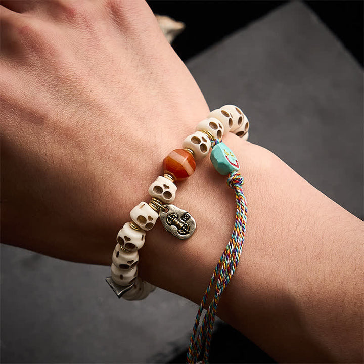 Buddha Stones Tibetisches Knochenperlen-Armband mit Totenkopfmuster „Herr des Leichenwaldes“ – Erdungsarmband - image 3