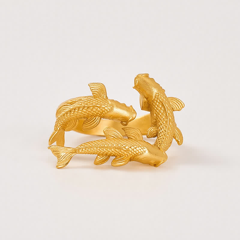 Buddha Stones Retro-Ring aus Legierung mit drei Koi-Fischen - image 6