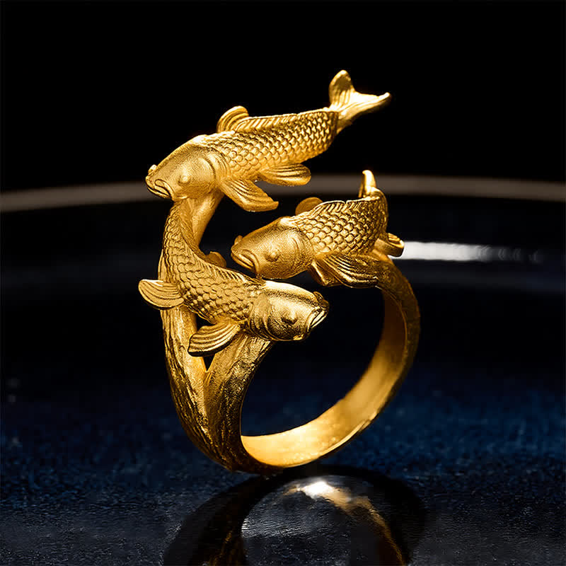 Buddha Stones Retro-Ring aus Legierung mit drei Koi-Fischen - Drei Koi-Karpfen (US7) - image 0