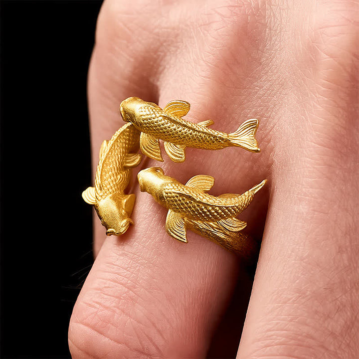 Buddha Stones Retro-Ring aus Legierung mit drei Koi-Fischen - image 3