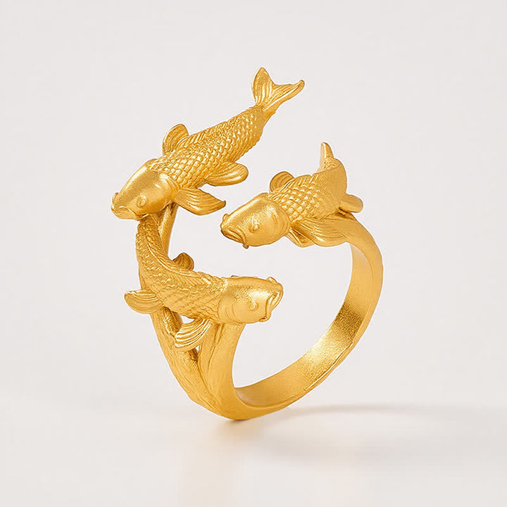 Buddha Stones Retro-Ring aus Legierung mit drei Koi-Fischen - image 4